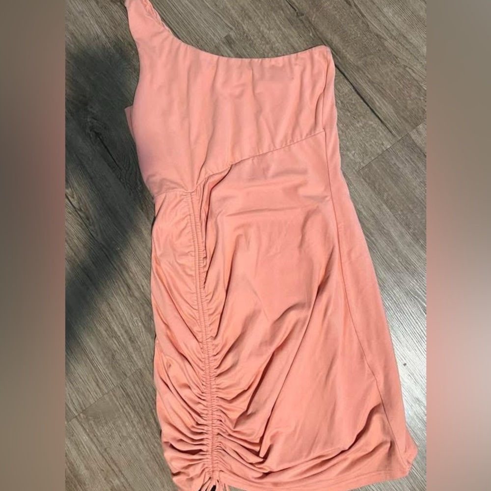 Coral pink mini dress one shoulder